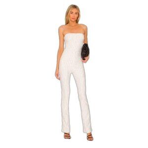 superdown Medium Kristina pinstripes strapless Jumpsuit White NWT